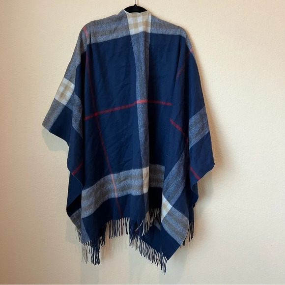 Ganni Fringed Poncho in Navy Check - Picture 8 of 8